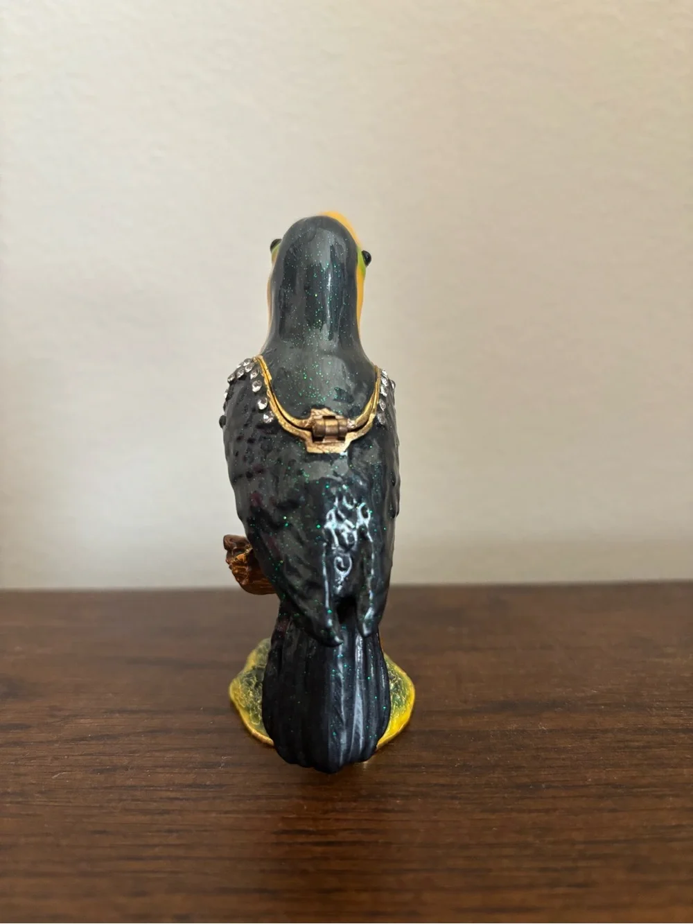 Toucan Enameled Crystal Jeweled Trinket Box